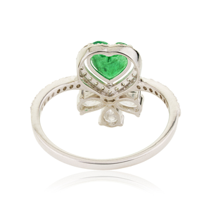 Designer Stylish Real K18 White Gold Heart Shape Zambian Emerald & Diamond Unique <b>Statement</b> <b>Ring</b> Precious Gemstone Jewelry - Product Image 6