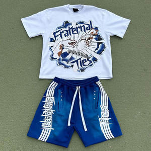 Conjunto de 2 Piezas para Hombre, Camisa y Pantalones Cortos de Secado Rápido, 100% Algodón, Ropa Casual Urbana Estampada, Ligera y Transpirable para Verano - Product Image 1