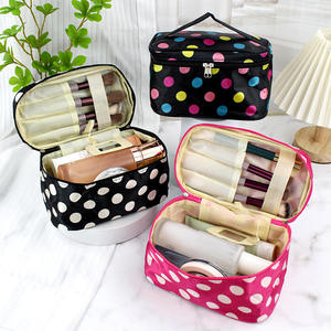 Portable Makeup Bag with Heart Print and Interior Brush Holders Double Zipper Travel Toiletry Case for Daily lunch bag - Product Image 2