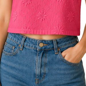 Top Corto Rosa con Bordado Floral para Mujer, Chaleco de Verano sin Mangas de Algodón, Logotipo Personalizado, Moda Casual Urbana - Product Image 6