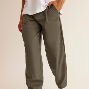 Pantalon décontracté plissé vert olive pour homme, coupe droite, en polyester respirant de poids moyen, style automne, avec braguette boutonnée - Product Image 6