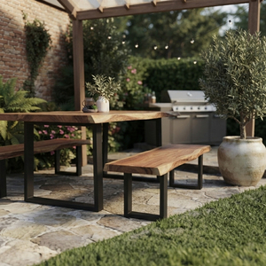 Solid Wood Volta Live Edge Sua Wood <b>Bench</b> Modern Industrial Premium Natural Edge Metal <b>Leg</b> Dining Room Furniture Home Furniture - Product Image 4