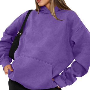 Sweat-shirt à col roulé surdimensionné pour femme, couleur unie violet, en polaire, avec poches, respirant, longueur normale, pour l'automne - Product Image 1