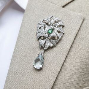 Gold-Plated Emerald Diamond and Aquamarine Unisex Brooches aka Necklaces - Product Image 2