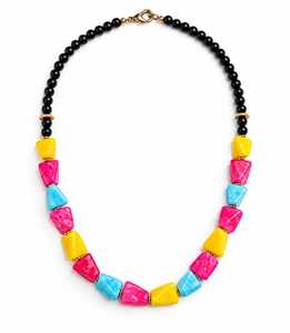 Collier fantaisie géométrique coloré en résine perlée pour femme, bijou tendance et imposant avec détails noirs, idéal pour les mariages - Product Image 6