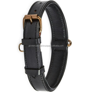 Collier de chien en cuir véritable rembourré intérieur doux avec boucle ardillon en laiton robuste au look vintage de qualité supérieure et collier pour chien - Product Image 2