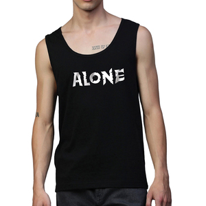Camiseta sin Mangas Negra Personalizada para Hombre con Estampado Blanco 'Alone', Cuello Redondo, Estilo Casual, 100% Algodón, Tejido Transpirable - Product Image 1
