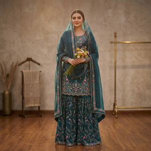 Ensemble Salwar traditionnel brodé pour femmes, avec dupatta, pour les occasions festives, disponible auprès d'un fournisseur indien - Product Image 1