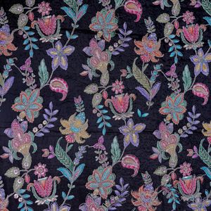 Botanical Floral Vine Blooming Lotus/Blossom Small Paisley Accents Tropical Floral Spray SequinOutline Embroidery Woven Fabric - Product Image 5