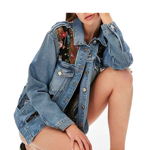 Trendy Women's Long Sleeve Floral Embroidered Pearls & Letter Breathable Cotton Denim Jeans Jacket for Winter - Product Image 6