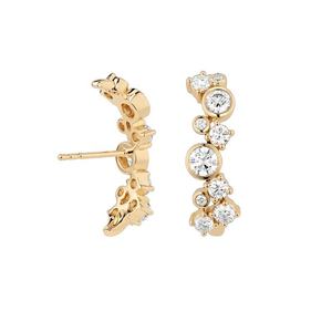 Boucles d'oreilles grimpantes en argent S925 et or massif 14K avec diamants, style bulle, serties clos, pour femme, élégantes, pour mariage - Product Image 4