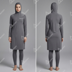 Ensemble de burkini musulman modeste pour femme, avec capuche, leggings, fermeture éclair, respirant, manches longues, pour la plage, la piscine et le surf - Product Image 3