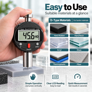 เครื่องทดสอบความแข็งแบบดิจิตอล 0-100HD Shore D Durometer หน้าจอ LCD หัววัดทำจากสแตนเลส - มีบริการ OEM - Product Image 4