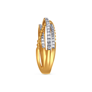 Bague de déclaration de luxe en or jaune 14K 18K avec triple rangée de diamants entrecroisés pour femme, idéale pour mariage et anniversaire, bijoux raffinés - Product Image 4
