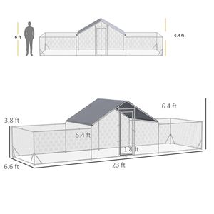 Pollaio Grande Argentato 23FT X 6.6FT con Copertura Resistente alle Intemperie, Gabbia per Animali Usata per 12-14 Galline Ovaiole - Product Image 3