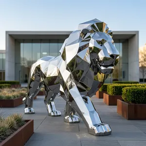 Escultura Geométrica de León en Acero Inoxidable con Acabado de Espejo Moderno para Decoración de Jardín, Hotel, Plaza, Villa o Entrada - Product Image 3