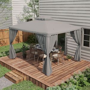 Gazebo da Giardino 10x12 Grigio con Tetto a 2 Livelli e Rete, Struttura in Acciaio Verniciato a Polvere, Riparo Esterno per Cortili e Giardini, Pergola in Metallo - Product Image 2