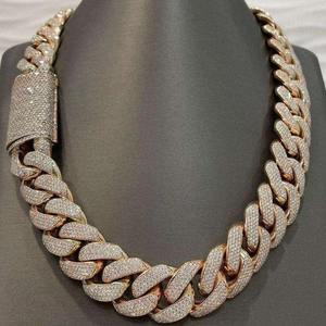 Collier chaîne cubaine plaqué or rose avec moissanite, bijoux de luxe hip-hop en argent 925 pour cadeau de fiançailles - Product Image 1