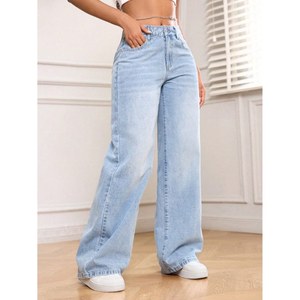 Jeans de Mezclilla Estilo Vintage Y2K para Mujer, Cintura Alta, Lavado Desgastado, Tela Cómoda y Transpirable, Corte Recto Holgado - Product Image 4