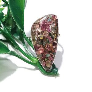 Natural Copper Multi Tourmaline Gemstone Ring, <b>Solid</b> 925 Sterling <b>Silver</b> Adjustable Statement Ring, Handmade Jewelry, Boho Ring - Product Image 3