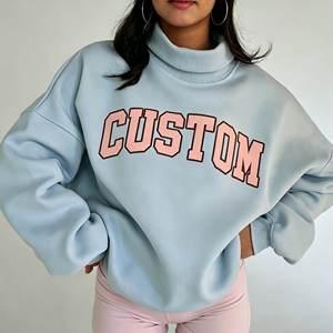 Sudadera de cuello alto para mujer, oversize, azul claro, con gráfico personalizado, forro polar premium, ropa casual - Product Image 4