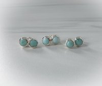 Boucles d'oreilles rondes en larimar, argent sterling, pierre précieuse naturelle larimar, bijoux fins faits à la main pour femmes, fournisseur en gros