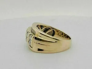 Moissanite <b>Mens</b> <b>Ring</b> Yellow Gold Plated 925 Sterling <b>Silver</b> Hip Hop Diamond Style Wide Band <b>Ring</b> - Product Image 2