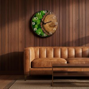Personalized Moss <b>Wall</b> <b>Clock</b>: Handmade Walnut Wood Natural <b>Decor</b> - Product Image 6