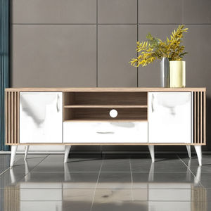 Meuble TV moderne en bois FURNIZONE avec rangement intégré, design panneau, installation sur table pour salon, modèle 26_0140 - Product Image 1