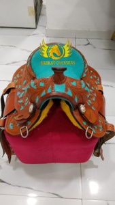 Custom Kids Brown Tooled Turquoise inlay Genuine Leather Western Horse Saddle for kids Portable Riding durable comfy seat - Product Image 5