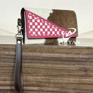 Bolsos de Noche de Piel Genuina de Vacuno a Cuadros con Cierre de Broche para Mujer, de Alta Calidad, con Múltiples Ranuras para Tarjetas y Dinero, Colección Expo de Marzo - Product Image 1