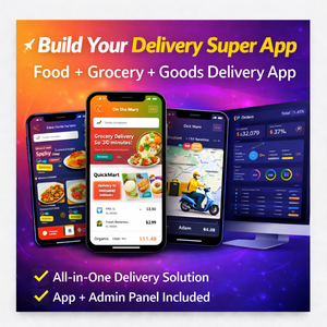 การพัฒนาแอปจัดส่งบริการอัจฉริยะสำหรับอาหาร ของชำ และสินค้าอื่นๆ พร้อมระบบติดตามแบบเรียลไทม์และแผงควบคุมผู้ดูแล - Product Image 1