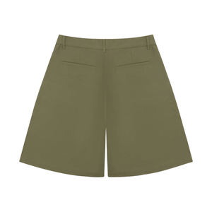 Pantalones Cortos Unisex de Sarga 100% Algodón, Estilo Vacacional, Pierna Ancha, Plisados, Color Oliva, Colección Verano 2026 - Product Image 6