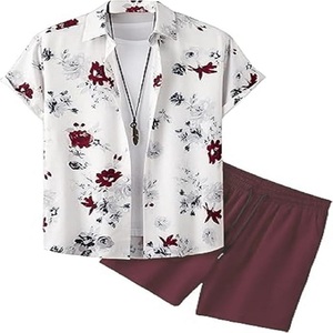 Conjunto de Camisa de Manga Corta y Pantalones Cortos para Hombre, Estilo Vintage, Estampado Completo, Secado Rápido, Transpirable, Cómodo para Uso Diario - Product Image 1