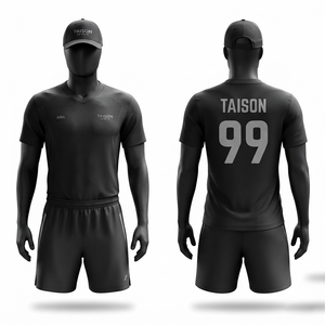 Ensemble de squash pour hommes en polyester premium, maille performante 160 GSM, noir, avec empiècements aux épaules et logo personnalisé par transfert thermique - Product Image 1