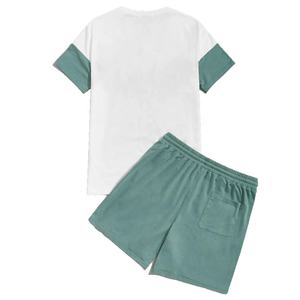 Camiseta de entrenamiento personalizada para hombre, conjunto corto de talla grande, ropa de gimnasio OEM, bloque de color, estampado de letras, patrón sólido, camiseta con cordón, pantalones cortos - Product Image 2