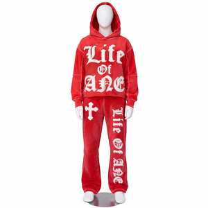 ชุดเซ็ตเสื้อฮู้ดดี้ครอปและกางเกงขายาวทรงบานผ้าฟลีซเทคนิคแบบเต็มตัวสีพื้นสำหรับฤดูหนาว พร้อมดีเทลปะติดแบบดิสเทรสและฟอกสีแบบแอซิดวอช - Product Image 5