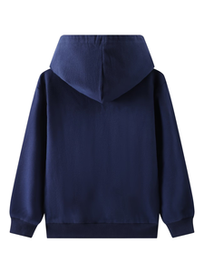 Navy Blue Hooded Sweatshirt Children Casual Autumn Wear 100% Cotton Knitted Fabric Regular Sleeve Unlined Plain Dyed Bangladesh - Product Image 2
