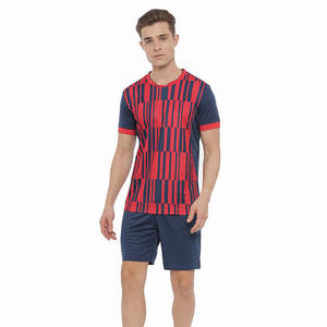 Conjunto de Camiseta y Pantalones Cortos de Tenis Unisex Rojo y Azul Marino, Poliéster que Absorbe la Humedad, Corte Regular, Ropa Deportiva de Verano, Cuello en V sin Mangas - Product Image 5