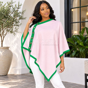 Poncho asymétrique Cosh International Sorority Sisterhood, bordure rose et verte, col rond, manches longues, fermeture boutonnée, toutes saisons - Product Image 4