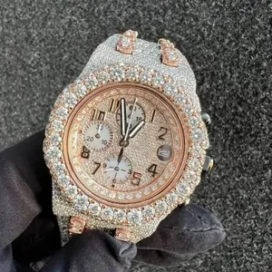 Reloj de lujo personalizado con moissanita y diamantes en oro rosa para hombre, con esfera numérica, ideal para bodas y fiestas. - Product Image 3