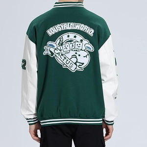 เสื้อแจ็คเก็ตวาร์ซิตี้ชาย ปักโลโก้ตามสั่ง ตัวเสื้อทำจากผ้าขนสัตว์ แขนเสื้อทำจากหนัง เสื้อแจ็คเก็ตเบสบอลแบบ Letterman ขายส่ง - Product Image 4