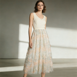 Oferta especial en Temu: Falda midi elegante con bordado floral para mujer, corte en A, cintura alta, ideal para fiestas y bodas. - Product Image 5