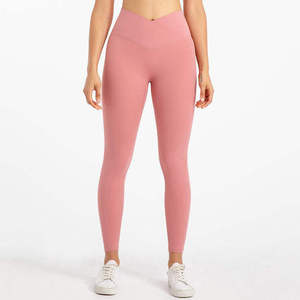 Leggings Largos de Cintura Alta para Mujer, Color Rosa Sólido, Tejido de Punto, Spandex, Nailon, Elásticos, Transpirables, Cómodos, para Todas las Temporadas - Product Image 1