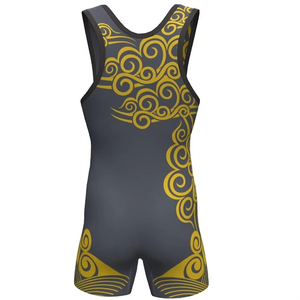 Singlet de Lucha Libre para Hombre, Color Gris Oscuro, Estampado Tribal Dorado, Ajustado, Spandex, Poliéster, 160g, Elástico, Diseño que Absorbe la Humedad, Deportes de Combate - Product Image 2