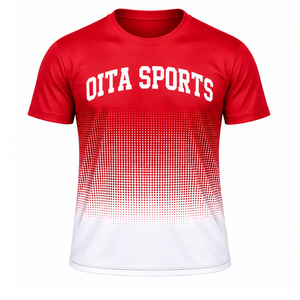 T-shirt de sport à sublimation dégradé rouge écarlate et blanc pour homme, manches courtes, col rond, imprimé personnalisé, performance sportive - Product Image 1