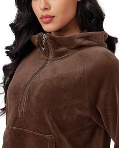 Sweat à capuche d'hiver pour femme, léger, 100 % coton, de haute qualité, personnalisé, en velours, avec fermeture éclair - Product Image 3