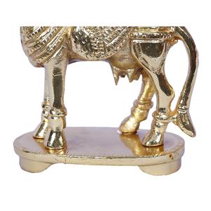 Idole Kamadhenu en laiton de 5 pouces avec base ovale en queue de paon plaqué or fabriqué en Inde décor à la maison - Product Image 3