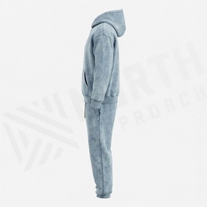 <b>Men's</b> Heavyweight Oversized Acid Wash <b>Pullover</b> Tracksuit Joggers Suit Fashionable Winter Plus Size 2-Piece Set Active - Product Image 3