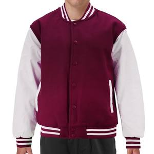 Vestes de baseball personnalisées pour hommes avec logo, doublure matelassée en coton, manches en cuir et laine, style varsity. - Product Image 1